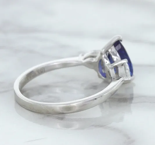 1.80ct. Pear Blue Sapphire Ring with Diamond Accents in 18K White Gold