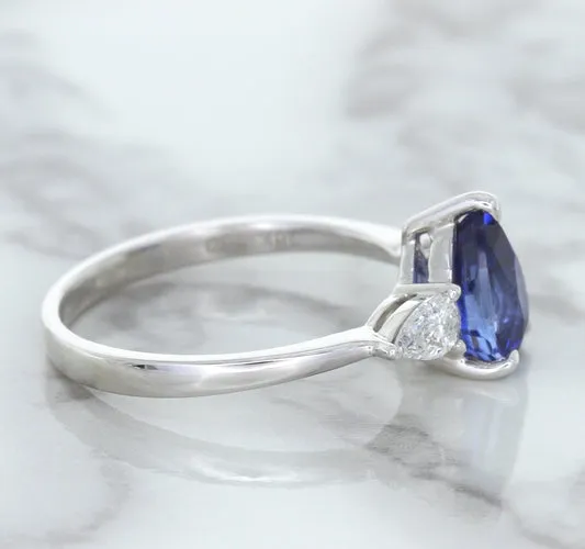 1.80ct. Pear Blue Sapphire Ring with Diamond Accents in 18K White Gold