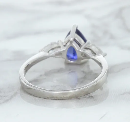 1.80ct. Pear Blue Sapphire Ring with Diamond Accents in 18K White Gold
