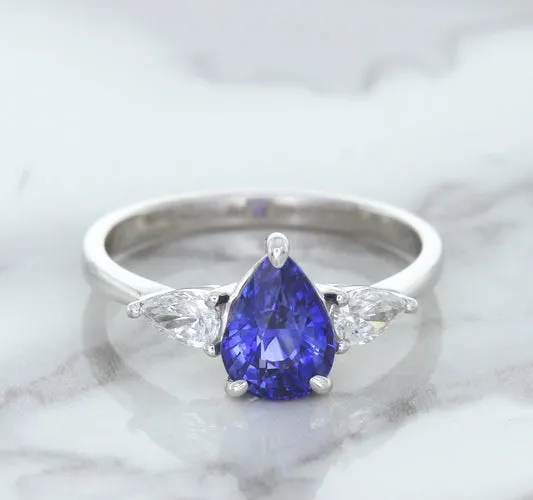 1.80ct. Pear Blue Sapphire Ring with Diamond Accents in 18K White Gold