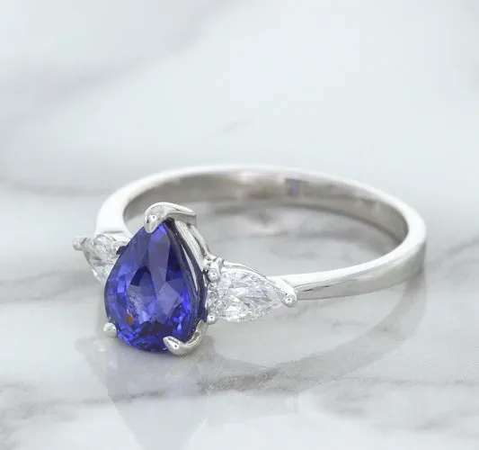 1.80ct. Pear Blue Sapphire Ring with Diamond Accents in 18K White Gold