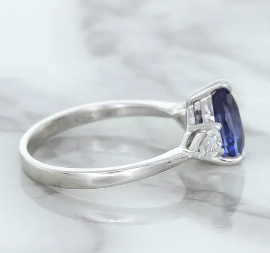 1.80ct. Pear Blue Sapphire Ring with Diamond Accents in 18K White Gold