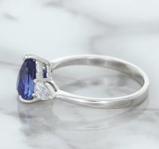 1.80ct. Pear Blue Sapphire Ring with Diamond Accents in 18K White Gold