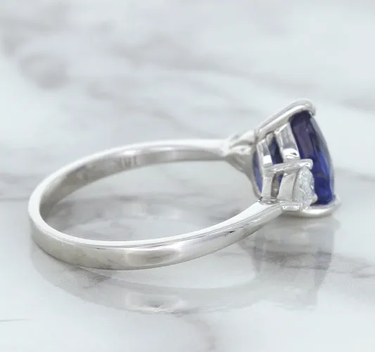 1.80ct. Pear Blue Sapphire Ring with Diamond Accents in 18K White Gold
