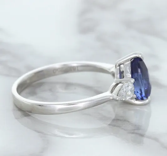 1.80ct. Pear Blue Sapphire Ring with Diamond Accents in 18K White Gold
