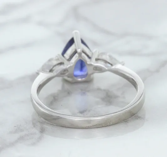 1.80ct. Pear Blue Sapphire Ring with Diamond Accents in 18K White Gold