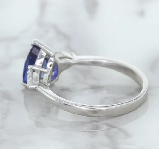1.80ct. Pear Blue Sapphire Ring with Diamond Accents in 18K White Gold