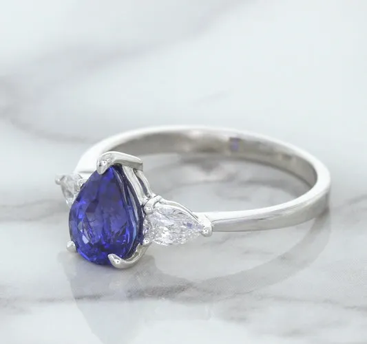 1.80ct. Pear Blue Sapphire Ring with Diamond Accents in 18K White Gold