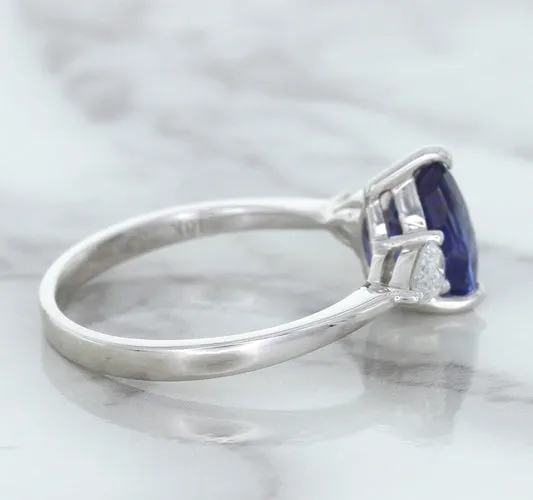 1.80ct. Pear Blue Sapphire Ring with Diamond Accents in 18K White Gold