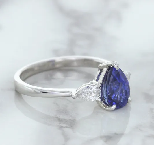 1.80ct. Pear Blue Sapphire Ring with Diamond Accents in 18K White Gold