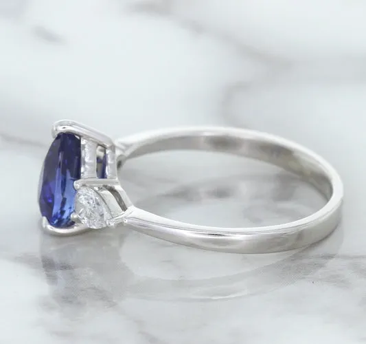 1.80ct. Pear Blue Sapphire Ring with Diamond Accents in 18K White Gold