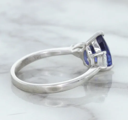 1.80ct. Pear Blue Sapphire Ring with Diamond Accents in 18K White Gold