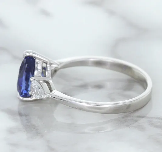 1.80ct. Pear Blue Sapphire Ring with Diamond Accents in 18K White Gold