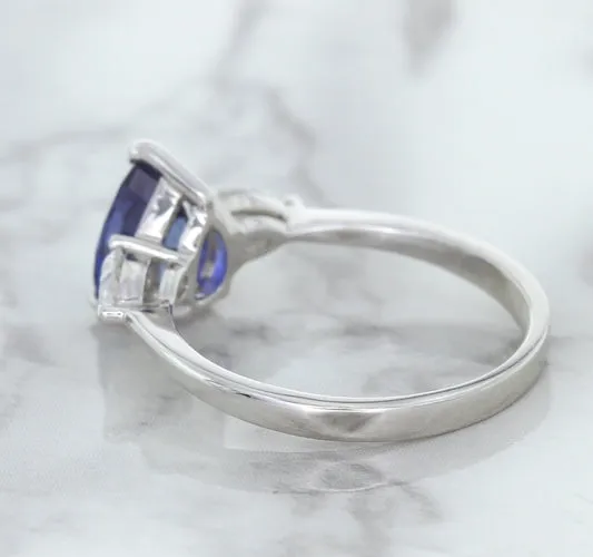 1.80ct. Pear Blue Sapphire Ring with Diamond Accents in 18K White Gold