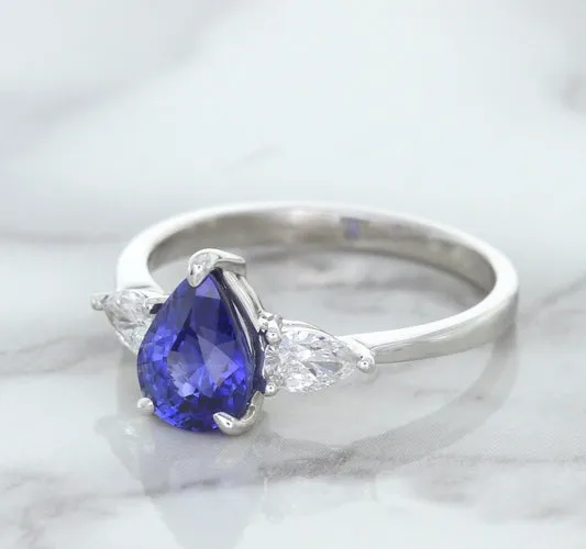1.80ct. Pear Blue Sapphire Ring with Diamond Accents in 18K White Gold