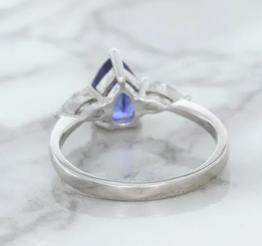 1.80ct. Pear Blue Sapphire Ring with Diamond Accents in 18K White Gold
