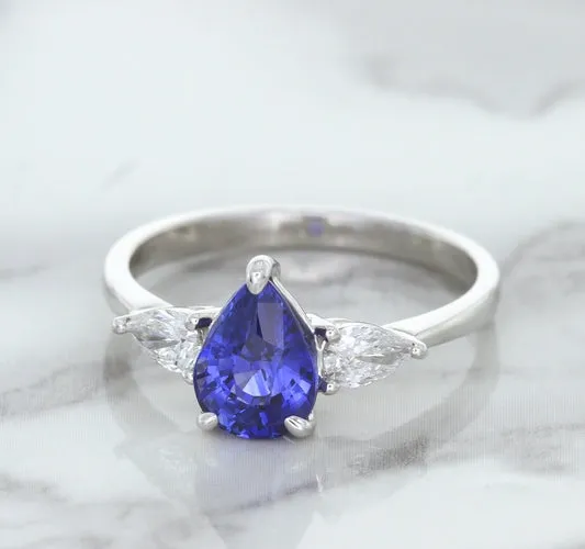1.80ct. Pear Blue Sapphire Ring with Diamond Accents in 18K White Gold