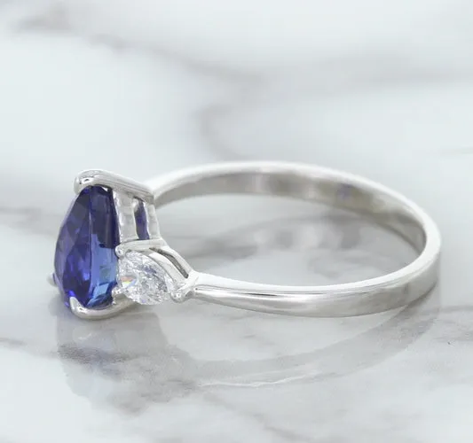 1.80ct. Pear Blue Sapphire Ring with Diamond Accents in 18K White Gold