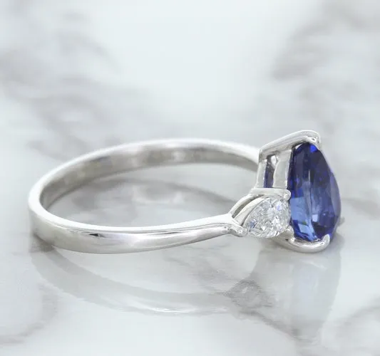 1.80ct. Pear Blue Sapphire Ring with Diamond Accents in 18K White Gold