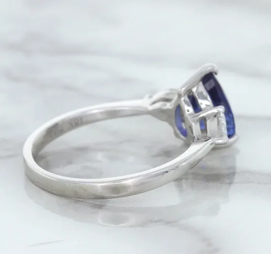 1.80ct. Pear Blue Sapphire Ring with Diamond Accents in 18K White Gold
