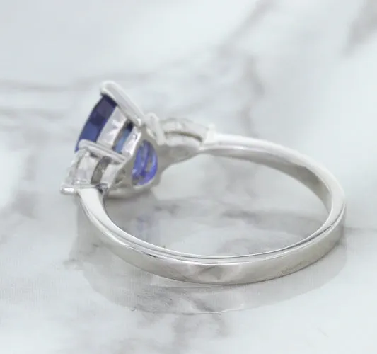 1.80ct. Pear Blue Sapphire Ring with Diamond Accents in 18K White Gold