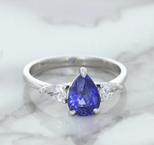 1.80ct. Pear Blue Sapphire Ring with Diamond Accents in 18K White Gold