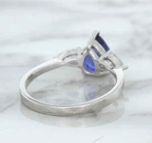 1.80ct. Pear Blue Sapphire Ring with Diamond Accents in 18K White Gold