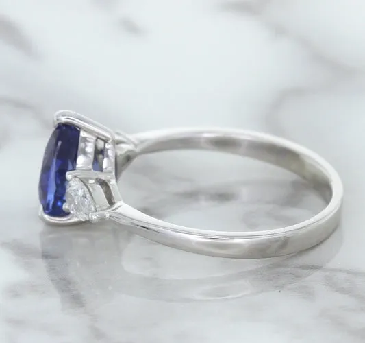 1.80ct. Pear Blue Sapphire Ring with Diamond Accents in 18K White Gold