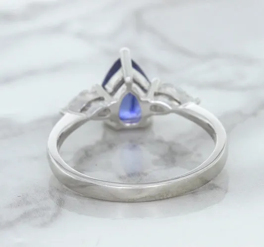 1.80ct. Pear Blue Sapphire Ring with Diamond Accents in 18K White Gold