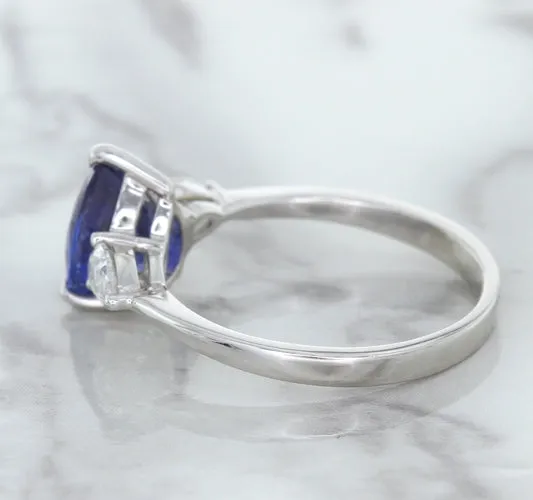1.80ct. Pear Blue Sapphire Ring with Diamond Accents in 18K White Gold