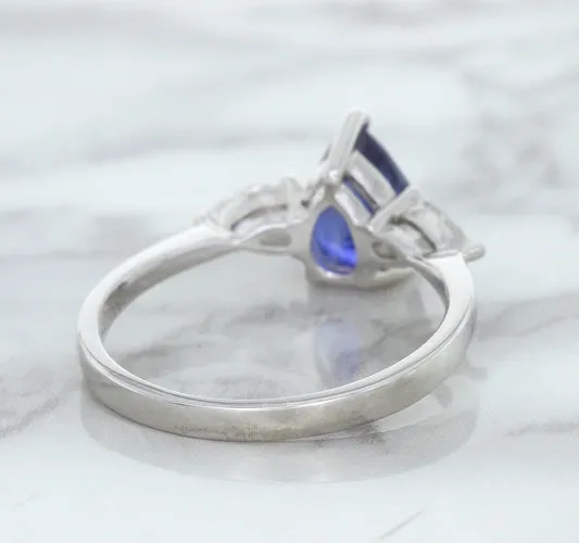 1.80ct. Pear Blue Sapphire Ring with Diamond Accents in 18K White Gold