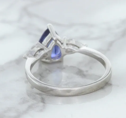 1.80ct. Pear Blue Sapphire Ring with Diamond Accents in 18K White Gold
