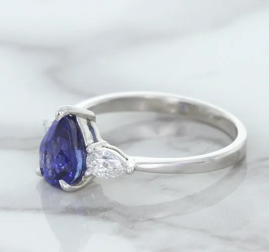 1.80ct. Pear Blue Sapphire Ring with Diamond Accents in 18K White Gold