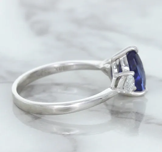1.80ct. Pear Blue Sapphire Ring with Diamond Accents in 18K White Gold