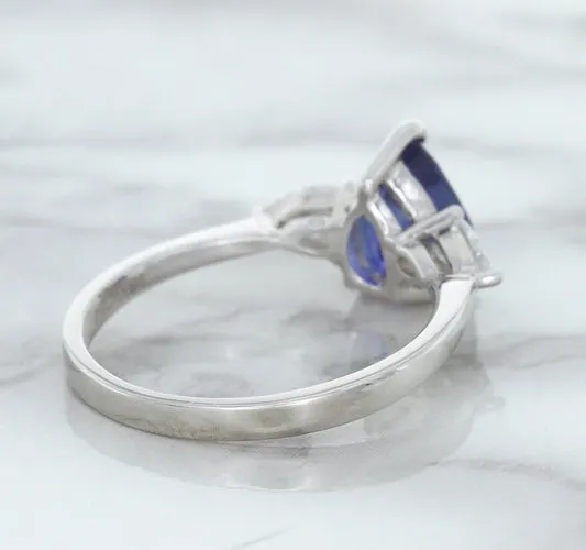 1.80ct. Pear Blue Sapphire Ring with Diamond Accents in 18K White Gold