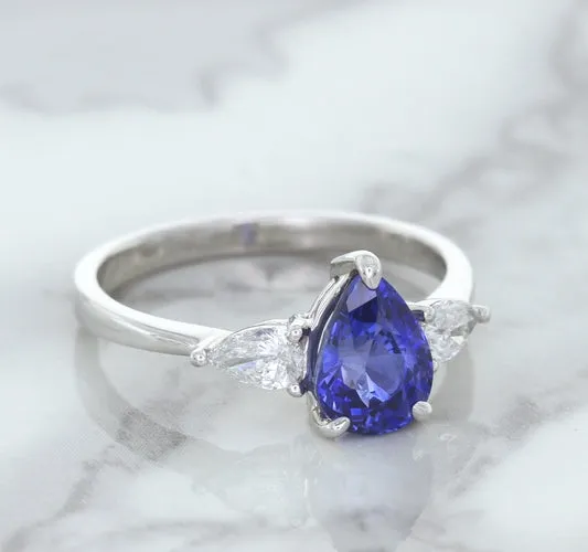 1.80ct. Pear Blue Sapphire Ring with Diamond Accents in 18K White Gold