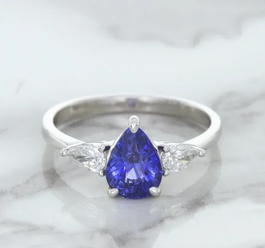 1.80ct. Pear Blue Sapphire Ring with Diamond Accents in 18K White Gold