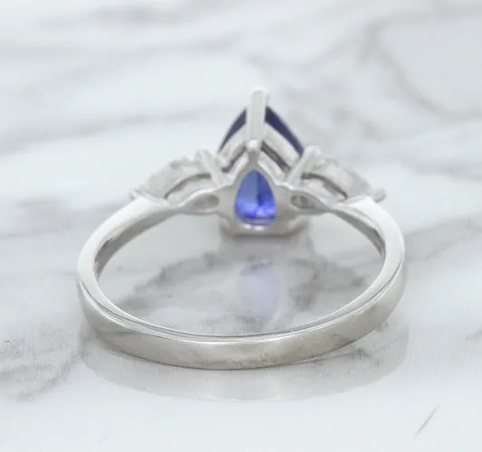 1.80ct. Pear Blue Sapphire Ring with Diamond Accents in 18K White Gold
