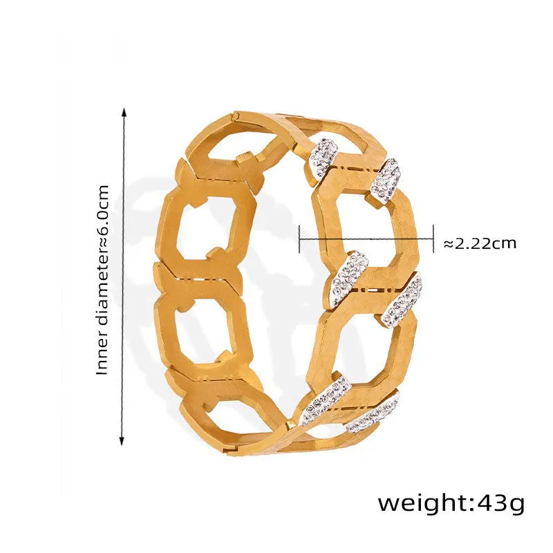 18K Gold Simple and Elegant Geometric C-shaped Inlaid Zircon Design Hip-hop Style Bracelet