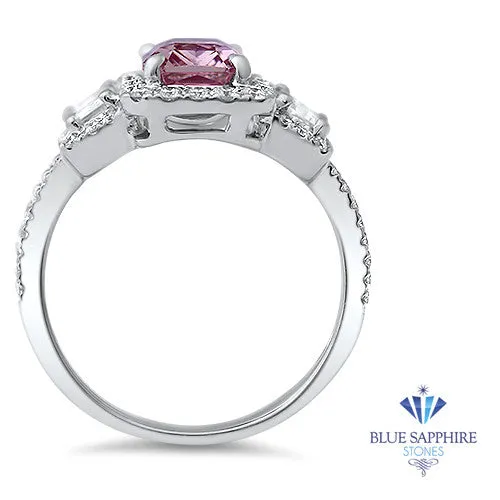 1.98ct Radiant Pink Sapphire Ring with Diamond Halo in 18K White Gold