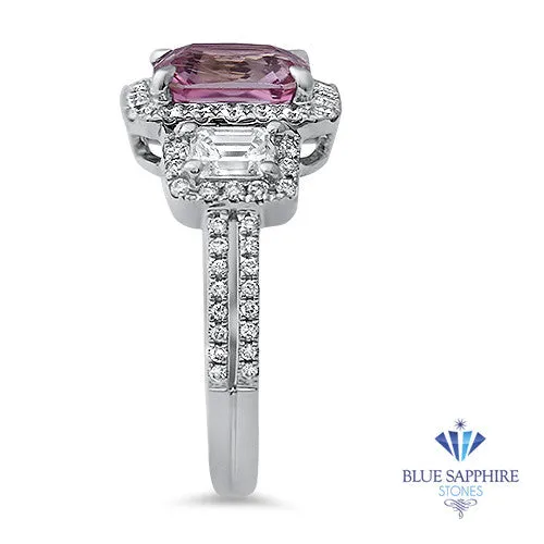 1.98ct Radiant Pink Sapphire Ring with Diamond Halo in 18K White Gold