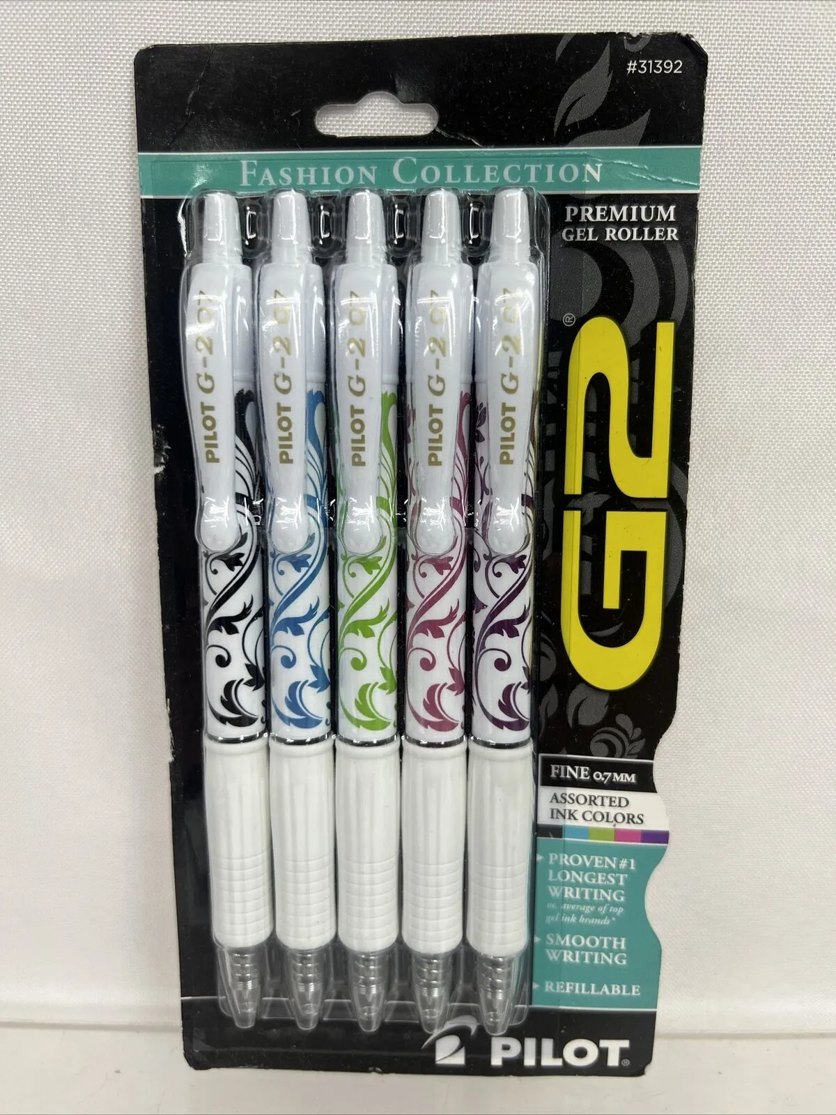(2) Pilot G2 Gel Pen Fashion White Barrel Fine Point Assort Ink 5ct COMBINESHIP!