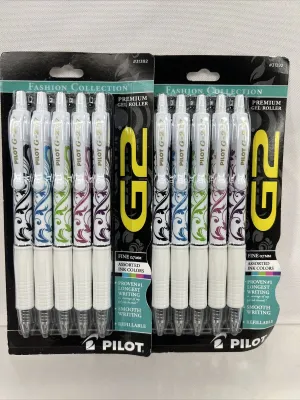 (2) Pilot G2 Gel Pen Fashion White Barrel Fine Point Assort Ink 5ct COMBINESHIP!