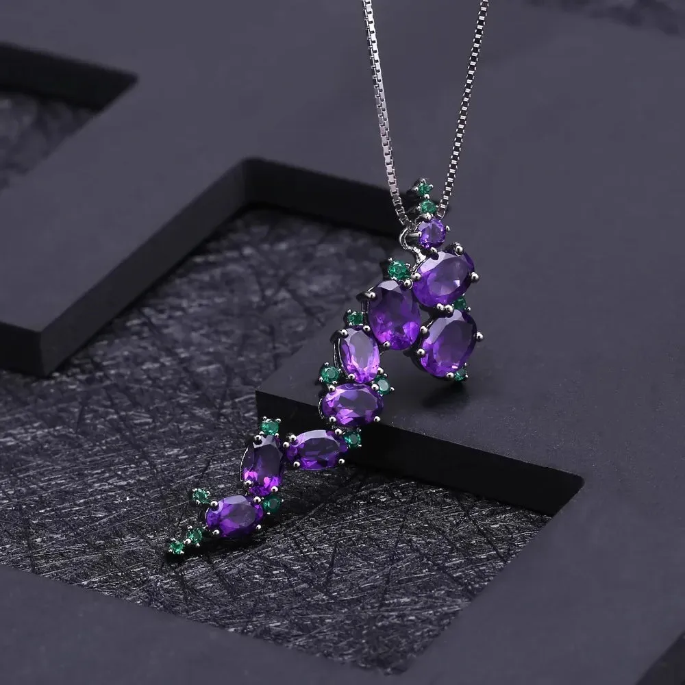 4.89Ct Natural Amethyst Vintage Gothic Punk Pendant Necklace – 925 Sterling Silver Gemstone Jewelry