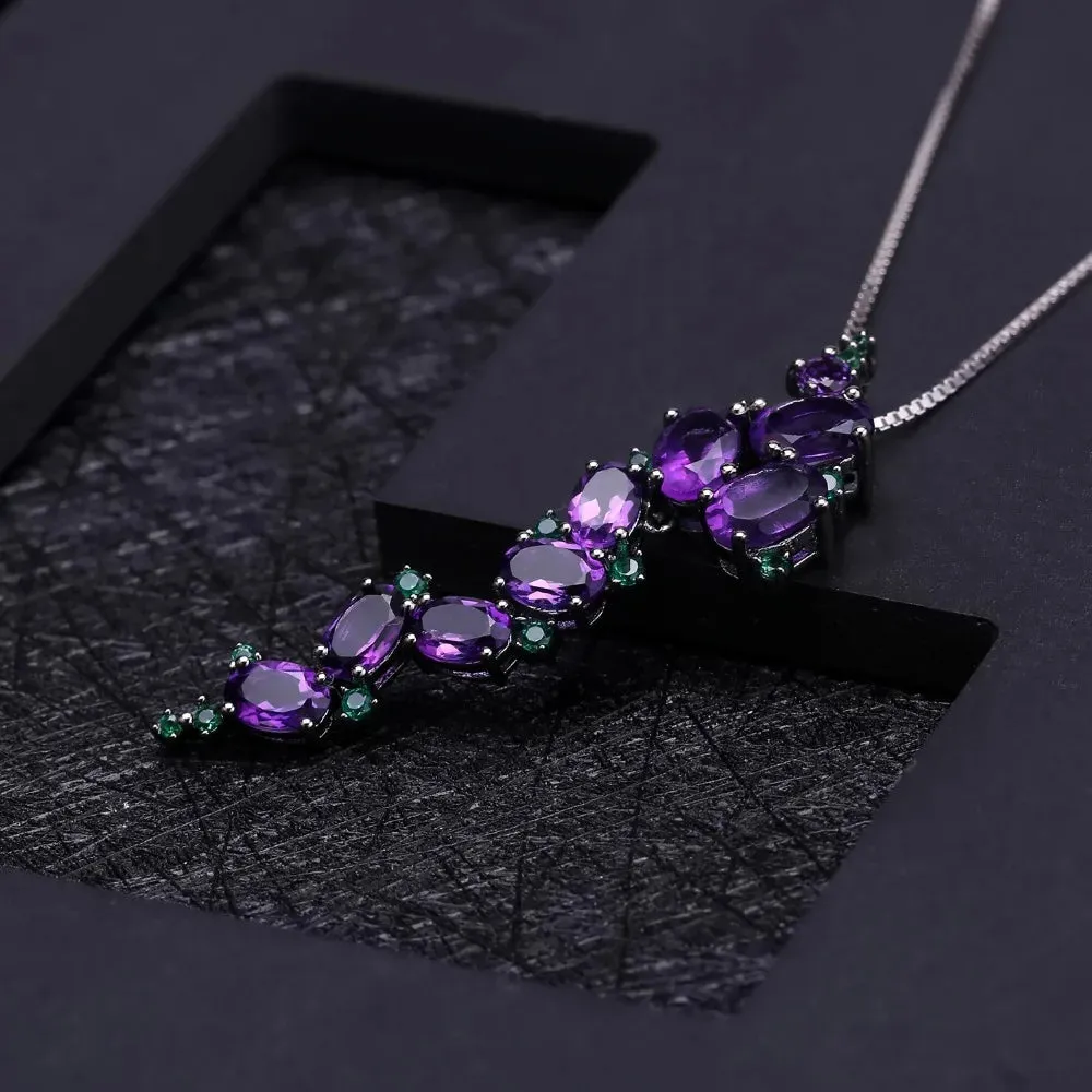 4.89Ct Natural Amethyst Vintage Gothic Punk Pendant Necklace – 925 Sterling Silver Gemstone Jewelry