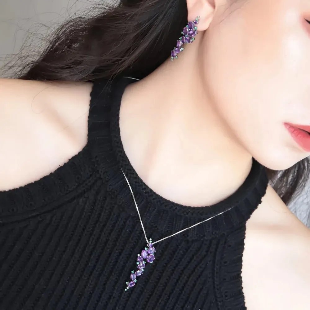 4.89Ct Natural Amethyst Vintage Gothic Punk Pendant Necklace – 925 Sterling Silver Gemstone Jewelry