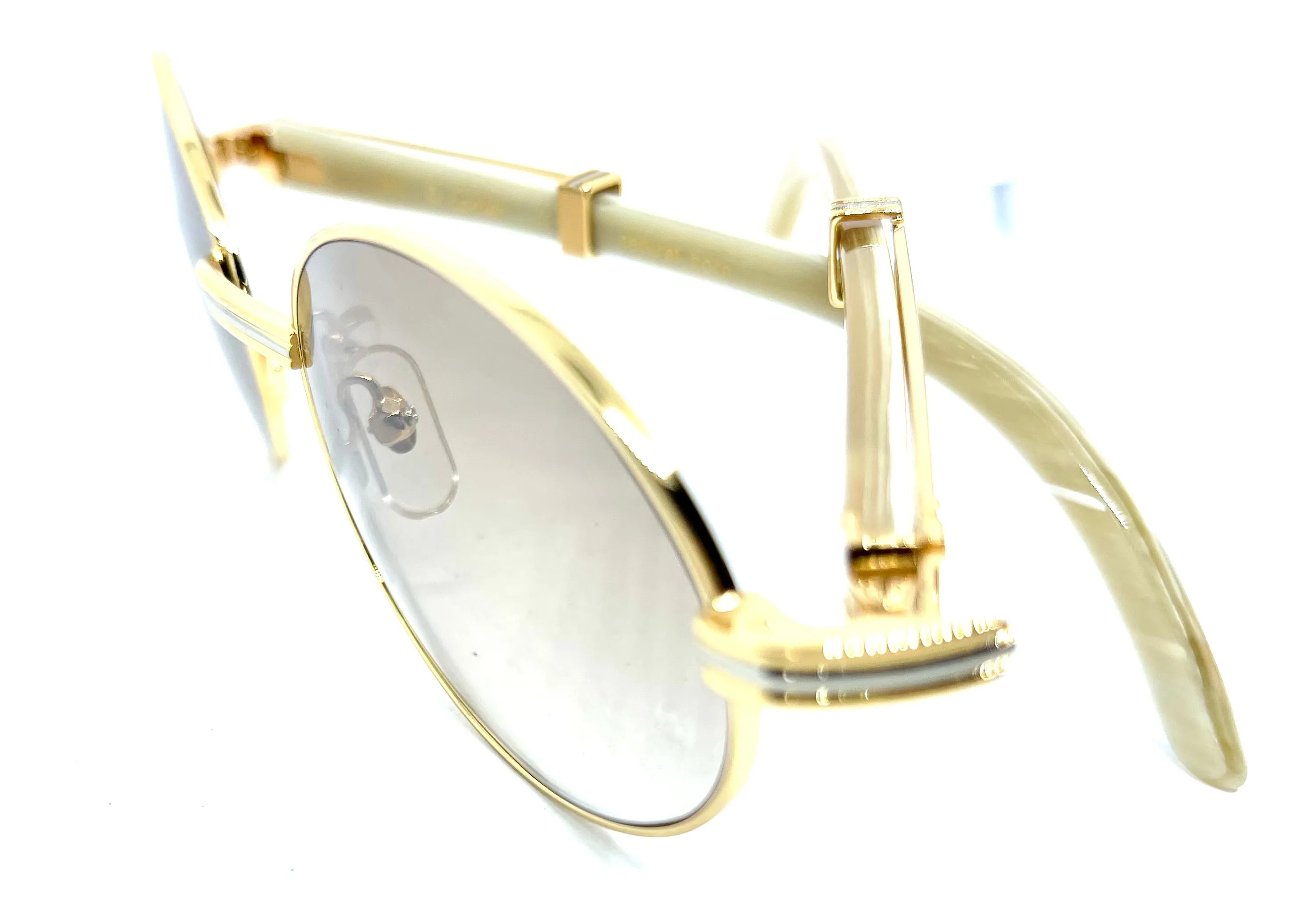 55-22 Gold Plated White Buffalo Horn Sunglasses w/ Hennessy tint