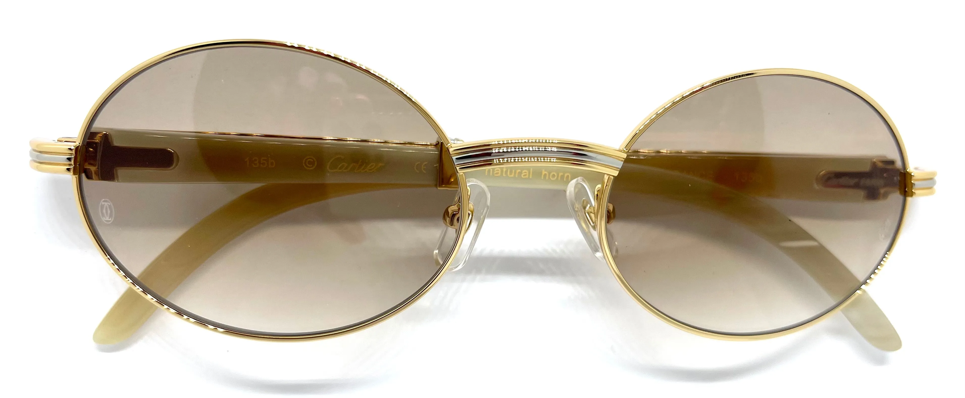 55-22 Gold Plated White Buffalo Horn Sunglasses w/ Hennessy tint