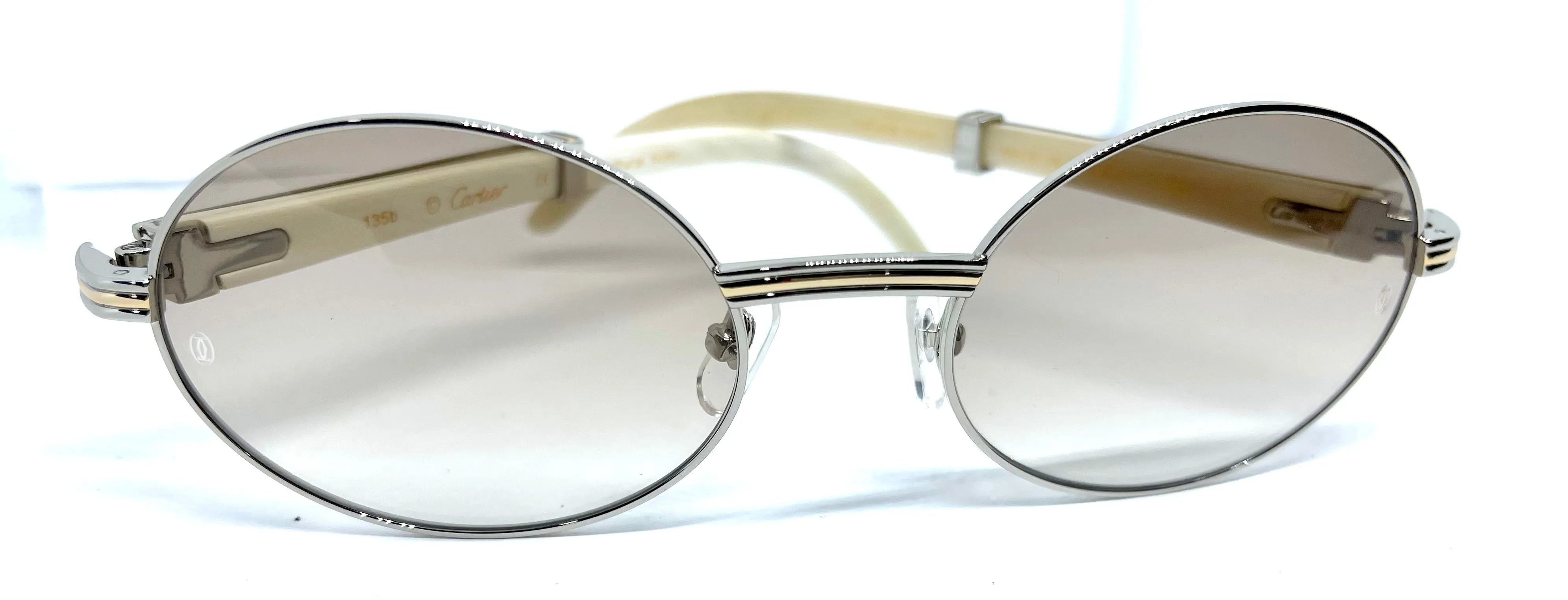 55-22 Silver White Buffalo Horn Sunglasses w/ Hennessy tint