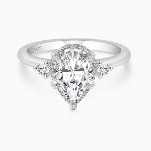 925 Sterling Silver Pear Shaped 5 Prong Gemstone Ring
